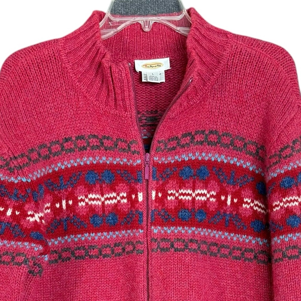Talbots Wool Fair Isle Red Full Zip Cardigan Sweater Women’s Size L - Picture 6 of 14
